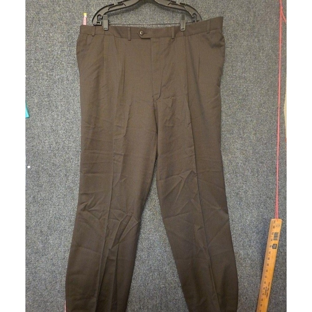 Carlo Mandrone Dress Pants Mens 44x32 Brown Wool Classic Pleated Lined Big Tall